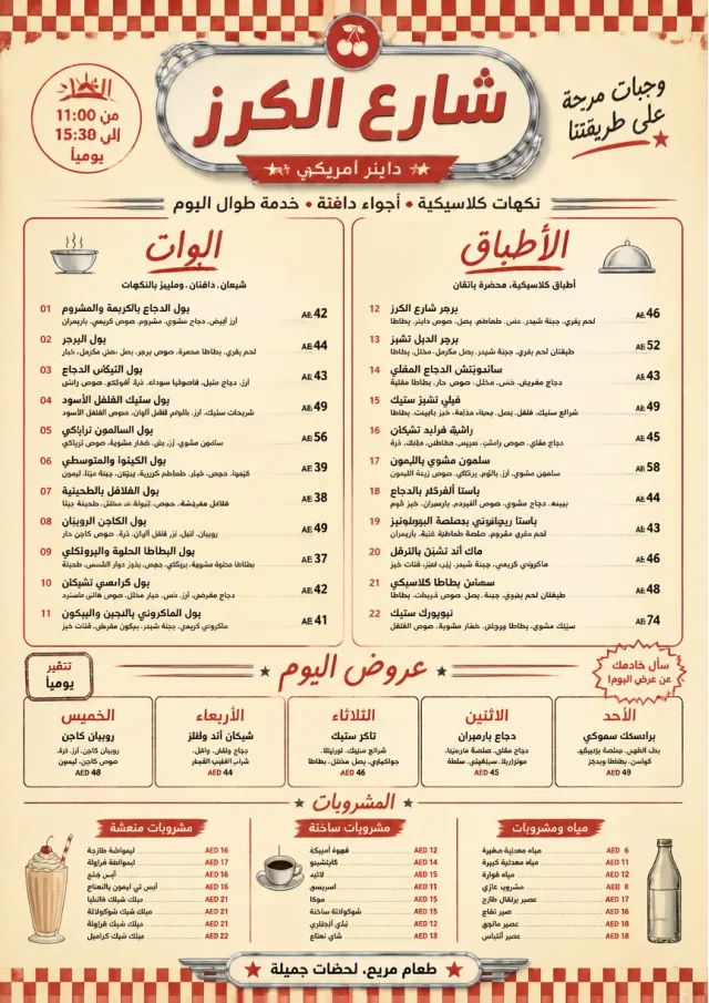 Diner Comfort lunch-menu menu template preview