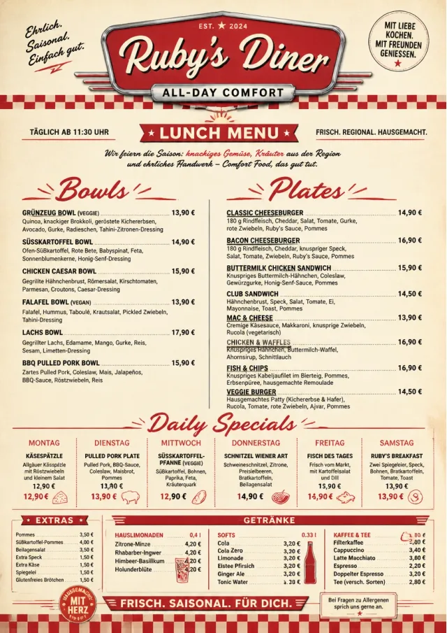 Diner Comfort lunch-menu menu template preview