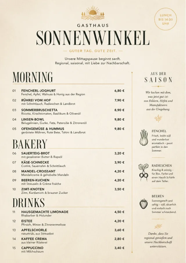 Sunrise Short Carte lunch-menu menu template preview