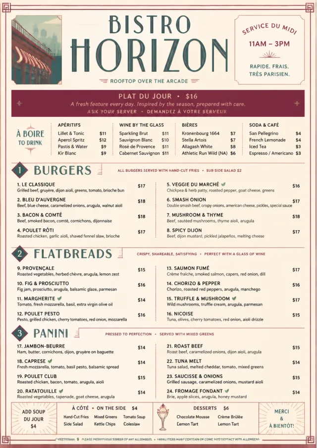 Bistro Midi lunch-menu menu template preview