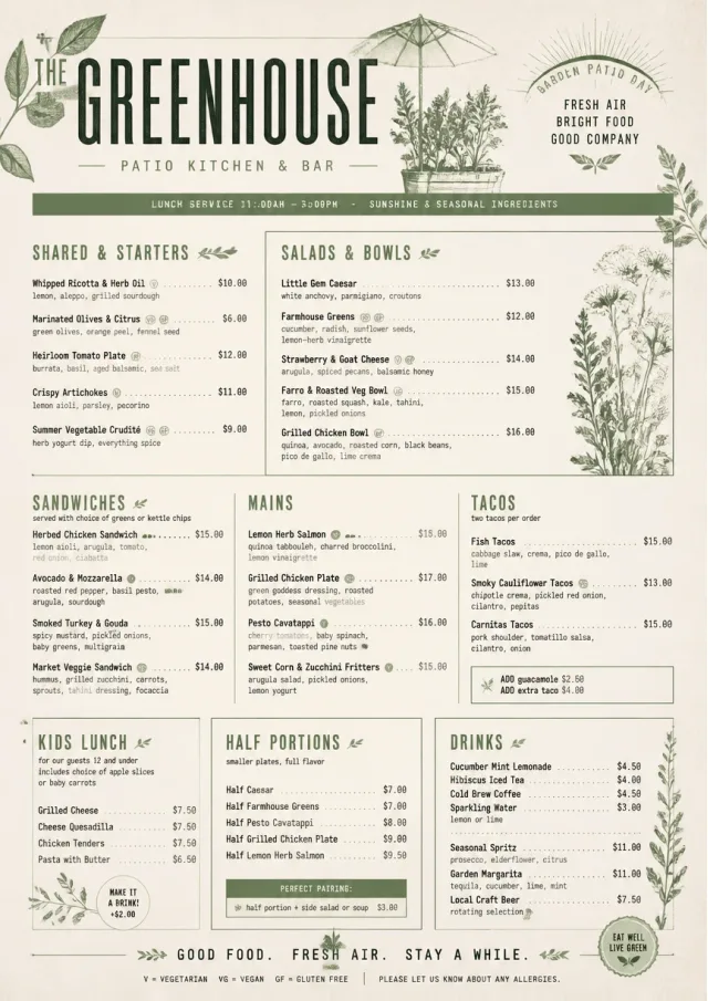 Garden Patio Day lunch-menu menu template preview