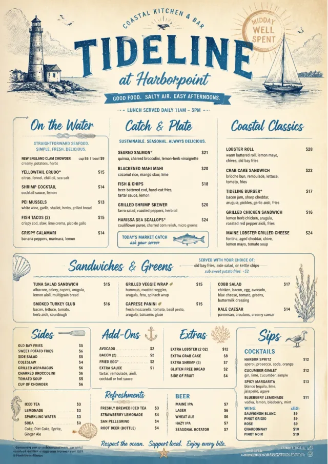 Coastal Midday lunch-menu menu template preview