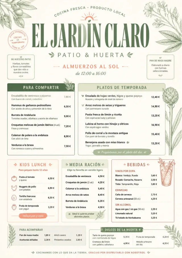 Garden Patio Day lunch-menu menu template preview