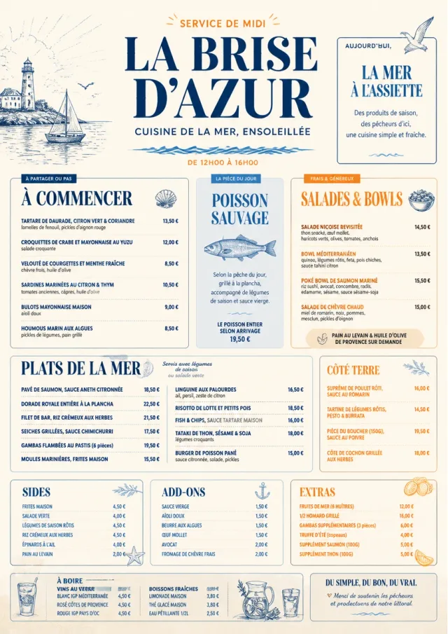 Coastal Midday lunch-menu menu template preview