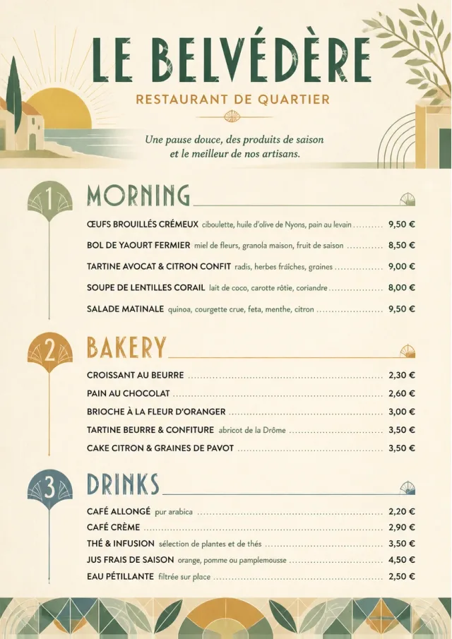 Sunrise Short Carte lunch-menu menu template preview