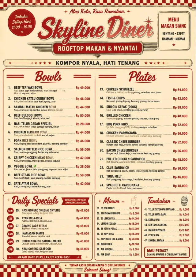 Diner Comfort lunch-menu menu template preview