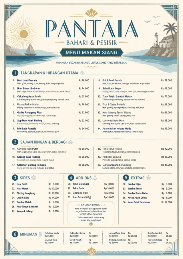 Coastal Midday lunch-menu menu template preview