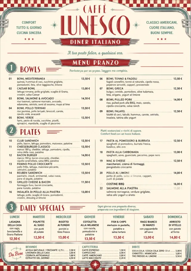 Diner Comfort lunch-menu menu template preview