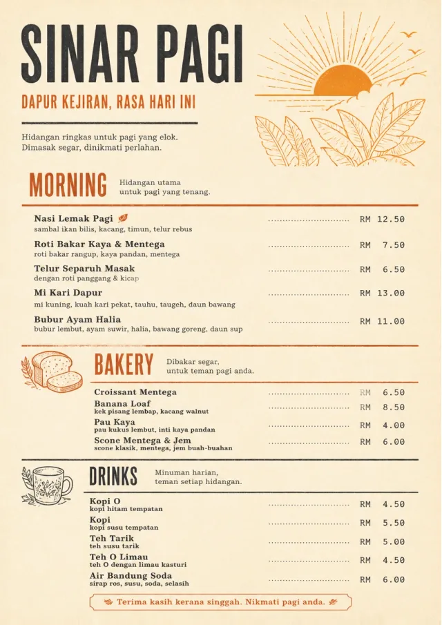 Sunrise Short Carte lunch-menu menu template preview