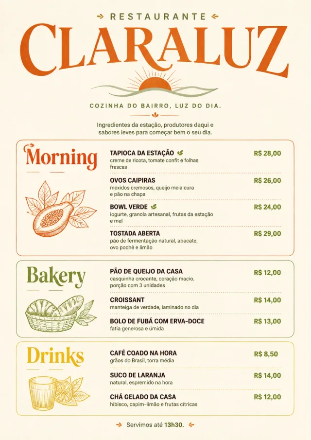 Sunrise Short Carte lunch-menu menu template preview
