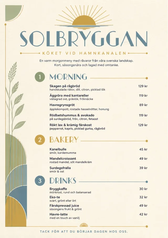 Sunrise Short Carte lunch-menu menu template preview