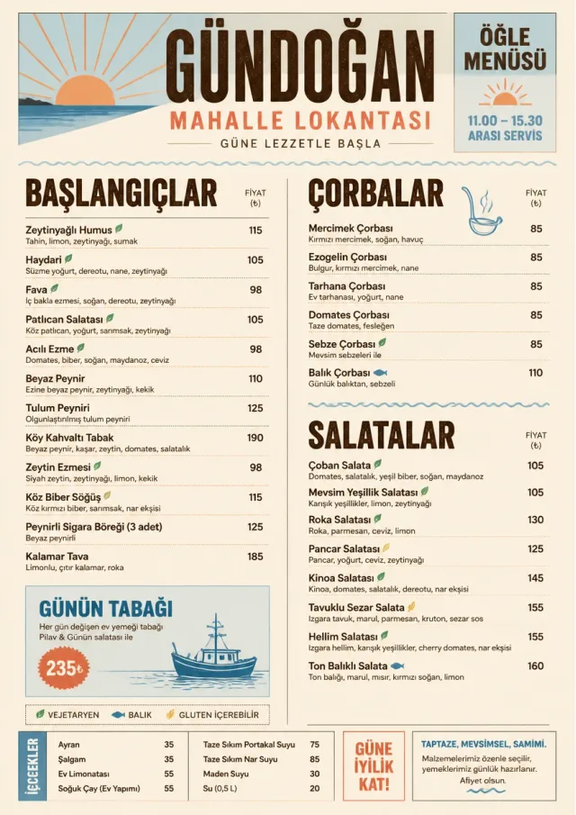 Sunrise Classic lunch-menu menu template preview
