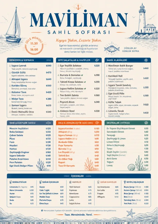 Coastal Midday lunch-menu menu template preview