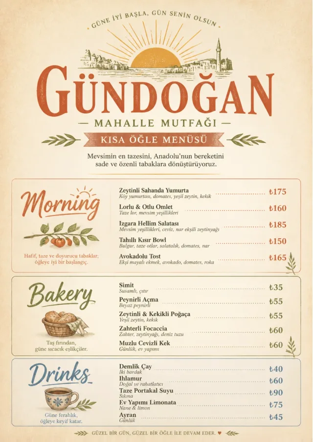 Sunrise Short Carte lunch-menu menu template preview
