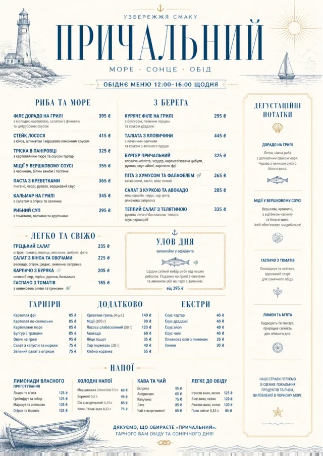 Coastal Midday lunch-menu menu template preview