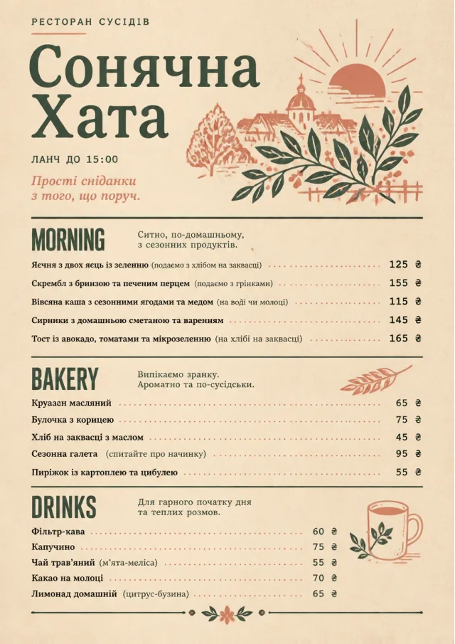 Sunrise Short Carte lunch-menu menu template preview