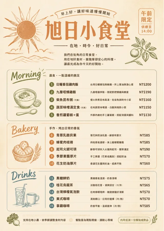 Sunrise Short Carte lunch-menu menu template preview