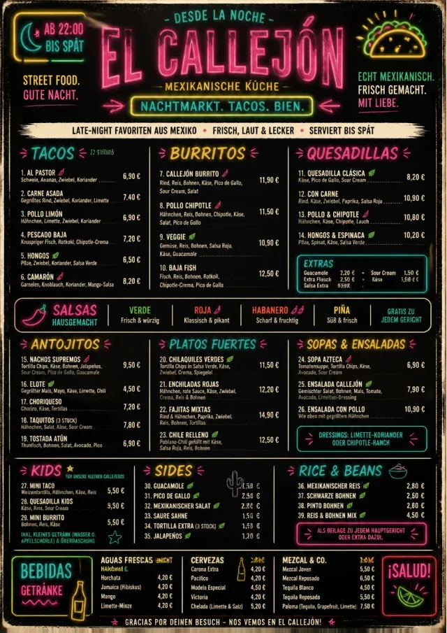 Night Market Neon mexican-menu menu template preview