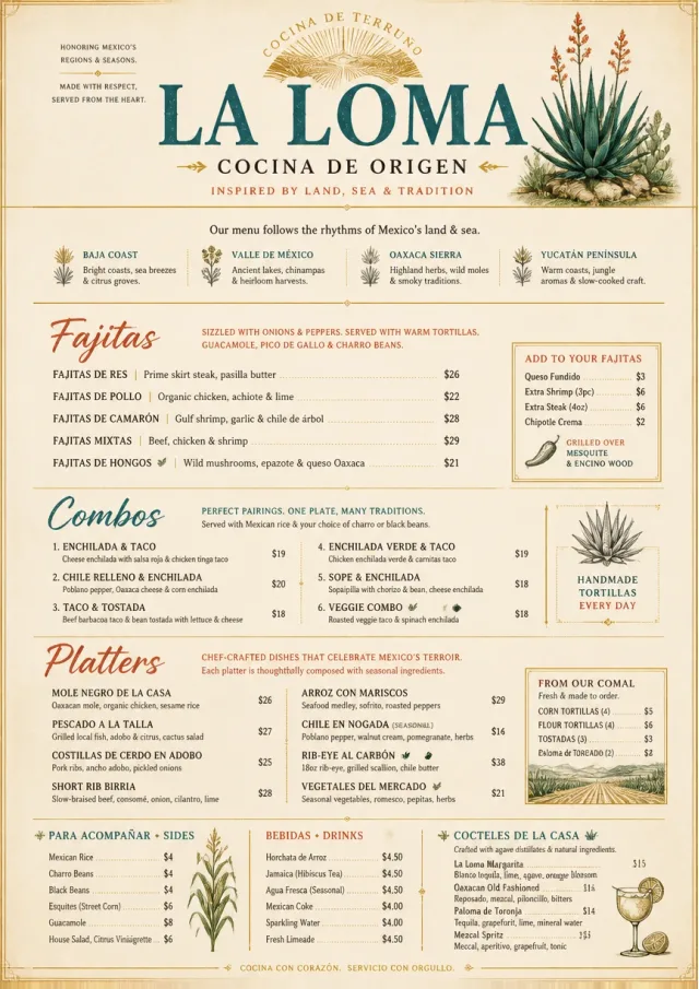 Fine Regional mexican-menu menu template preview