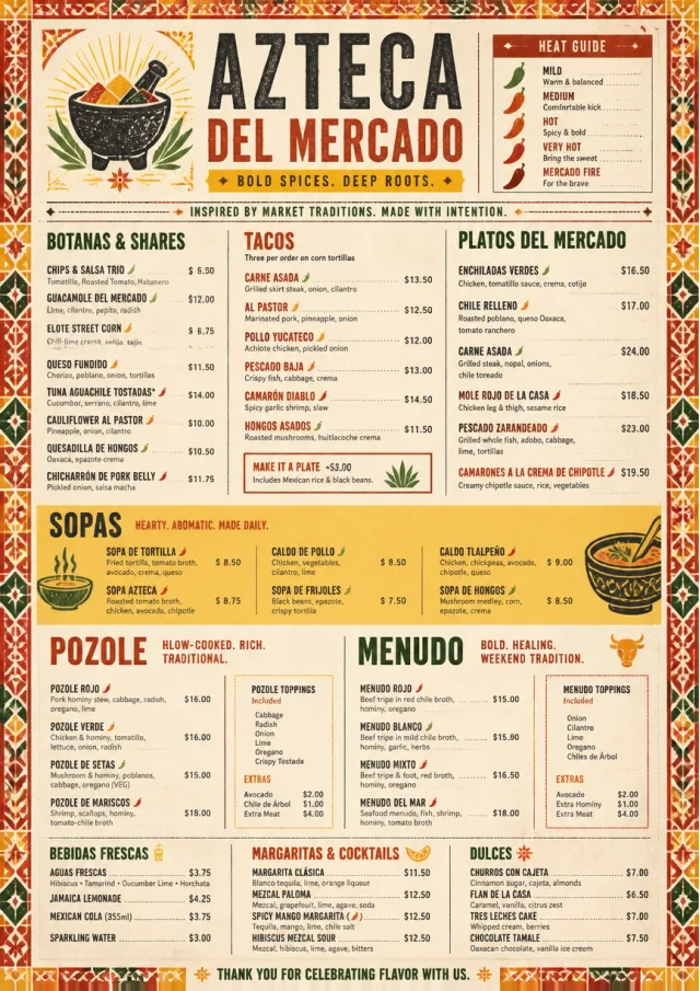 Spice Market Bold mexican-menu menu template preview
