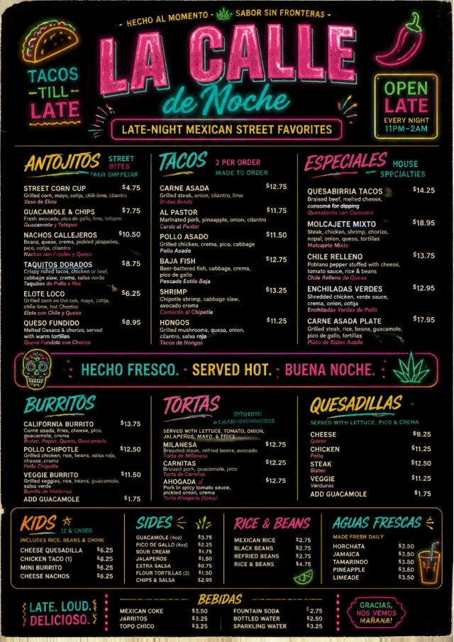 Night Market Neon mexican-menu menu template preview