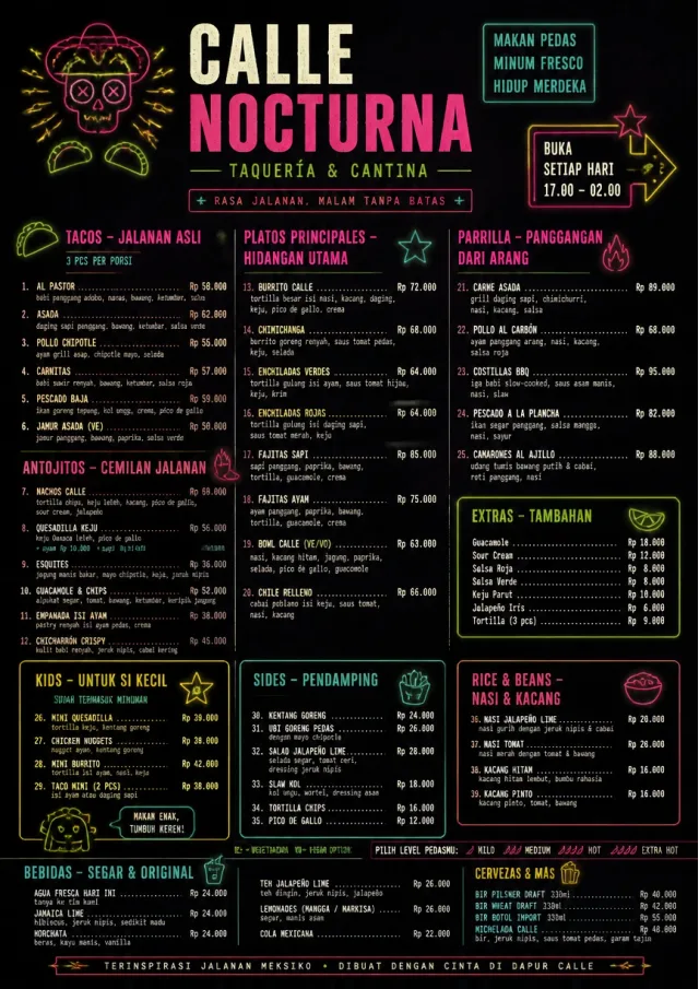 Night Market Neon mexican-menu menu template preview