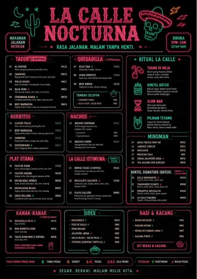 Night Market Neon mexican-menu menu template preview