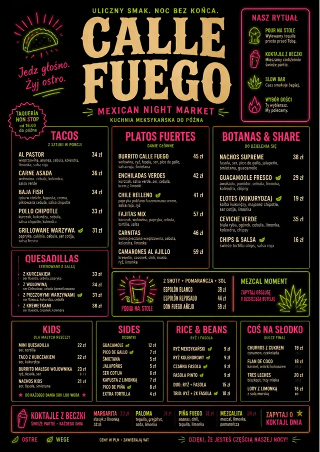 Night Market Neon mexican-menu menu template preview
