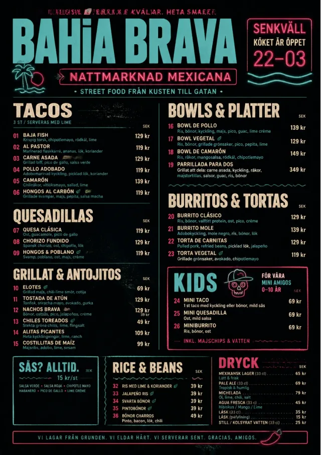 Night Market Neon mexican-menu menu template preview