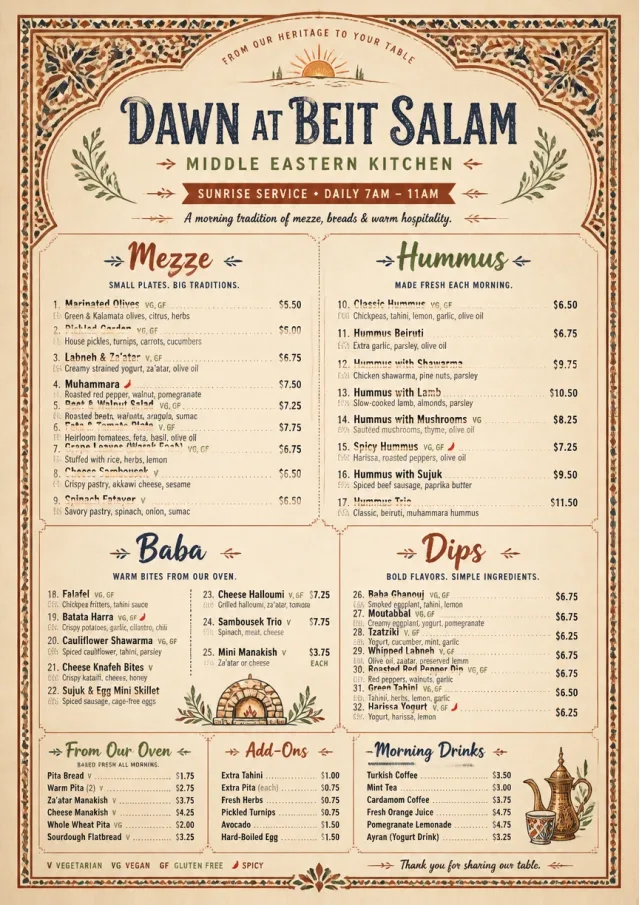 Heritage Tradition middle-eastern-menu menu template preview