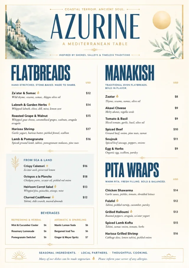 Fine Regional middle-eastern-menu menu template preview