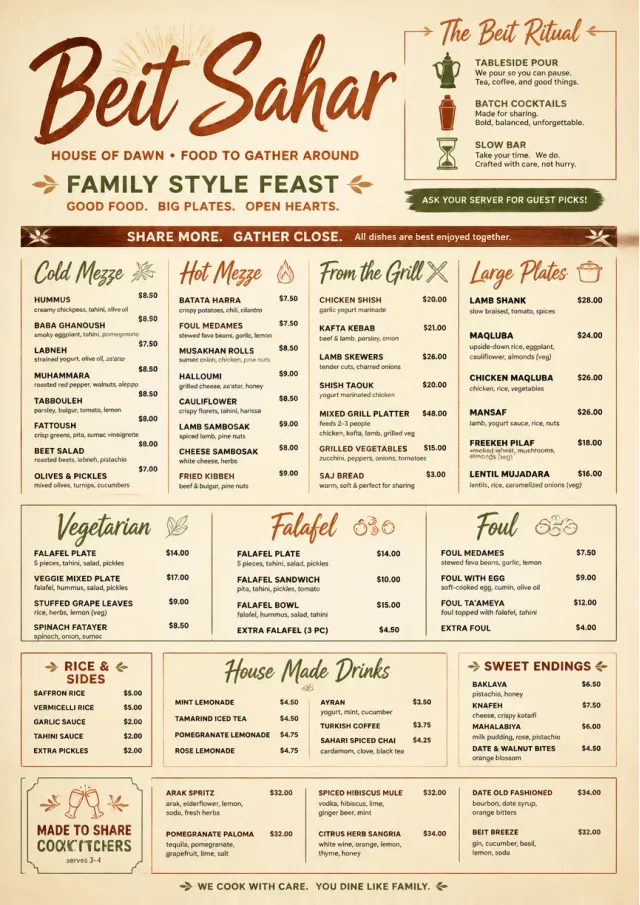 Family Style Feast middle-eastern-menu menu template preview