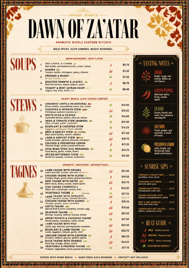 Spice Market Bold middle-eastern-menu menu template preview