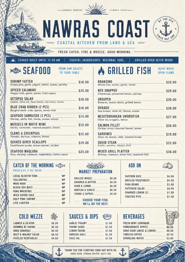 Coastal Regional middle-eastern-menu menu template preview