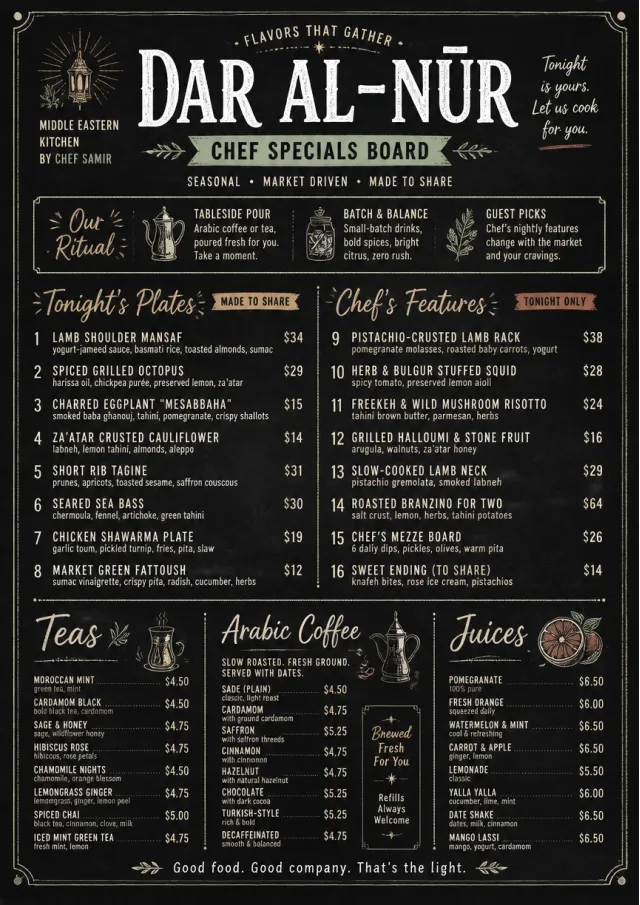 Chef Specials Board middle-eastern-menu menu template preview