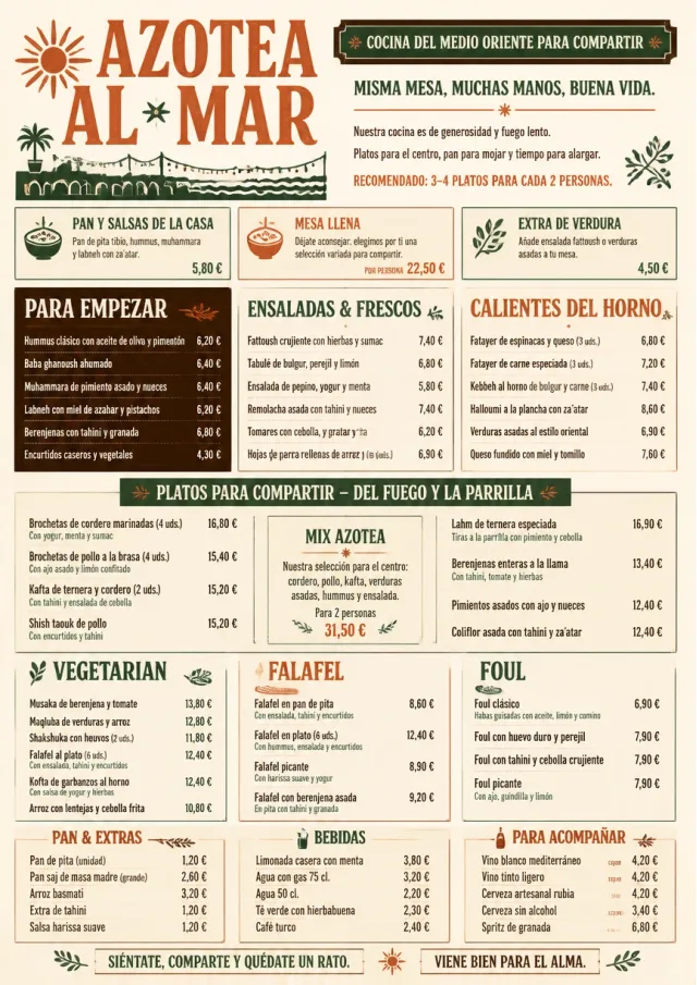 Family Style Feast middle-eastern-menu menu template preview