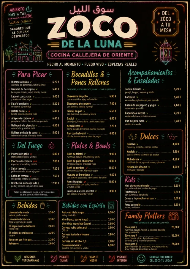 Night Market Neon middle-eastern-menu menu template preview