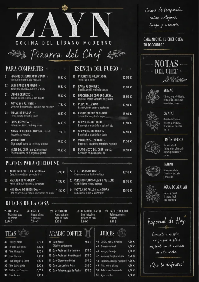 Chef Specials Board middle-eastern-menu menu template preview