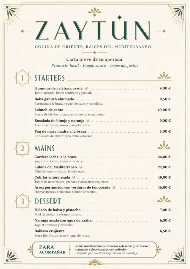 Chef Carte Brève middle-eastern-menu menu template preview