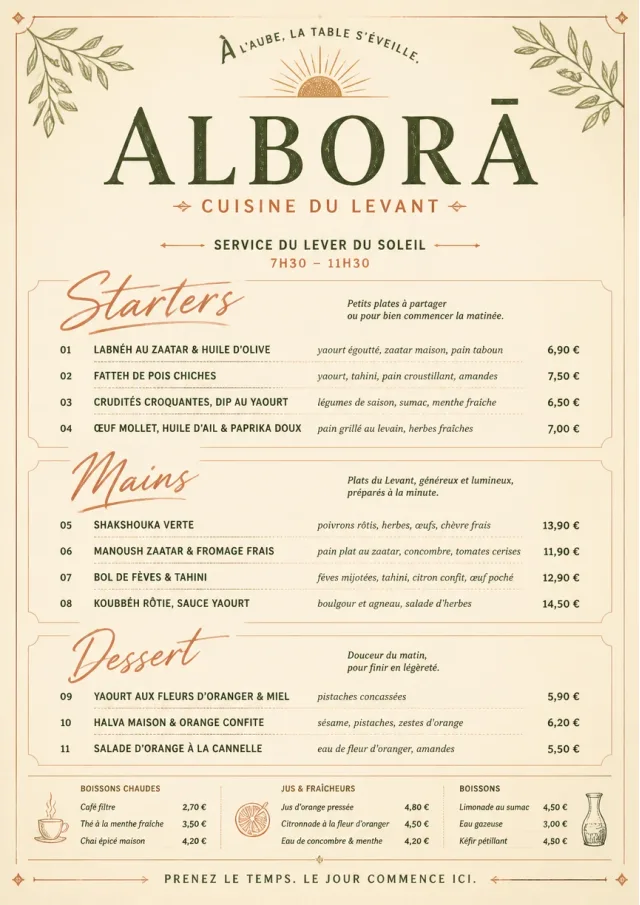 Chef Carte Brève middle-eastern-menu menu template preview