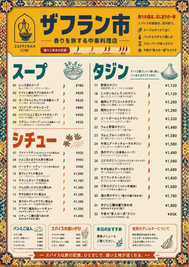 Spice Market Bold middle-eastern-menu menu template preview