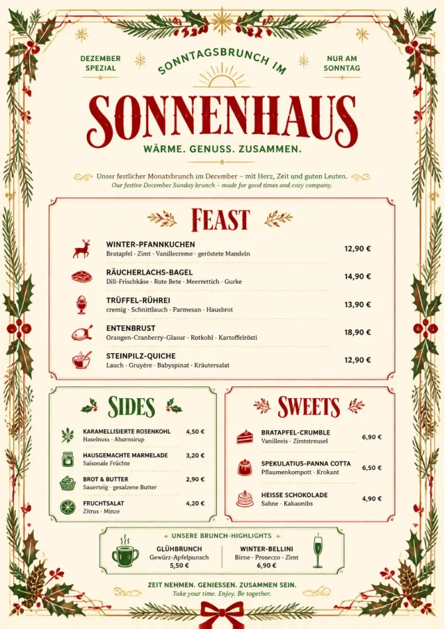 Holiday Table Card monthly-menu menu template preview