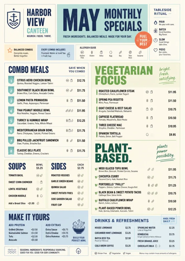 School Canteen monthly-menu menu template preview