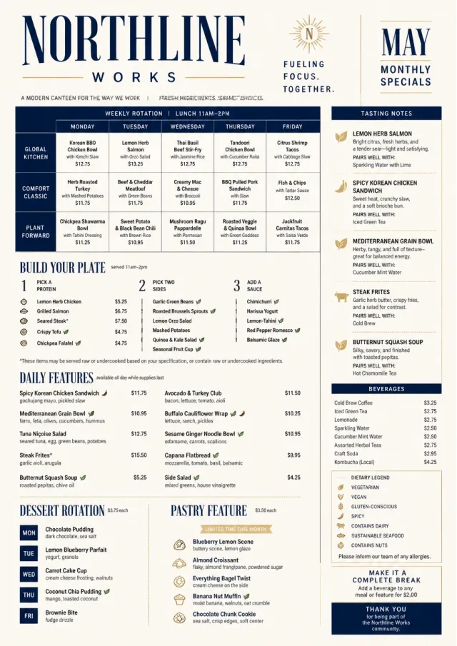 Corporate Canteen monthly-menu menu template preview
