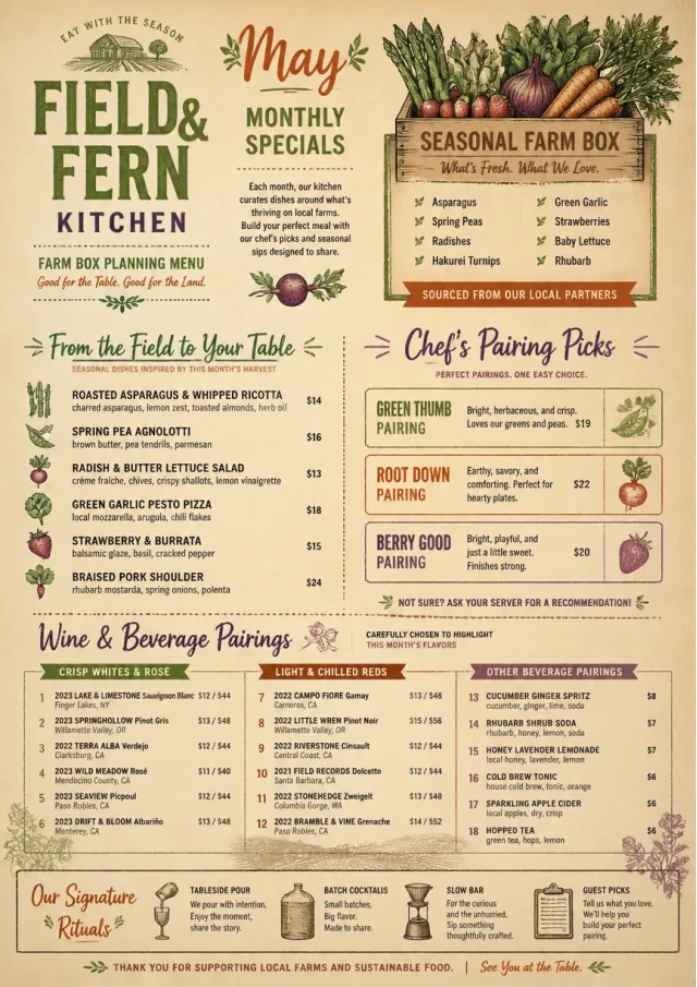 Seasonal Farm Box monthly-menu menu template preview