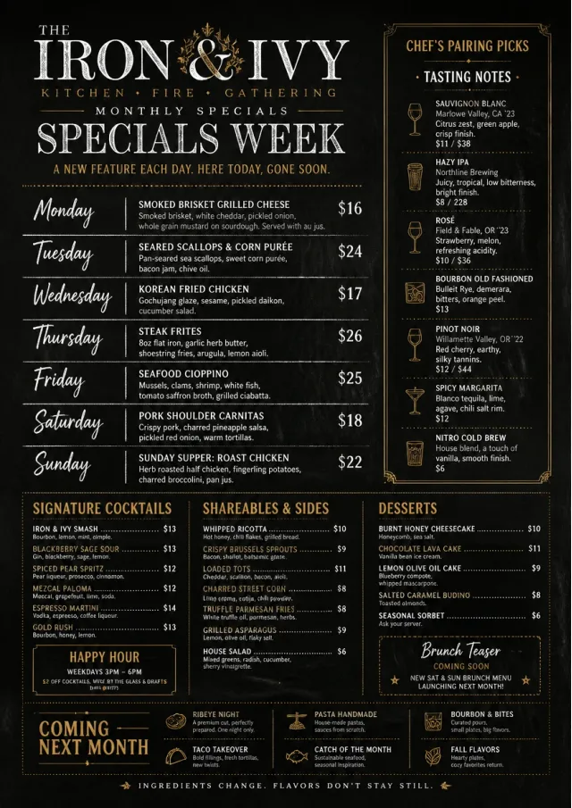 Chalkboard Specials Week monthly-menu menu template preview