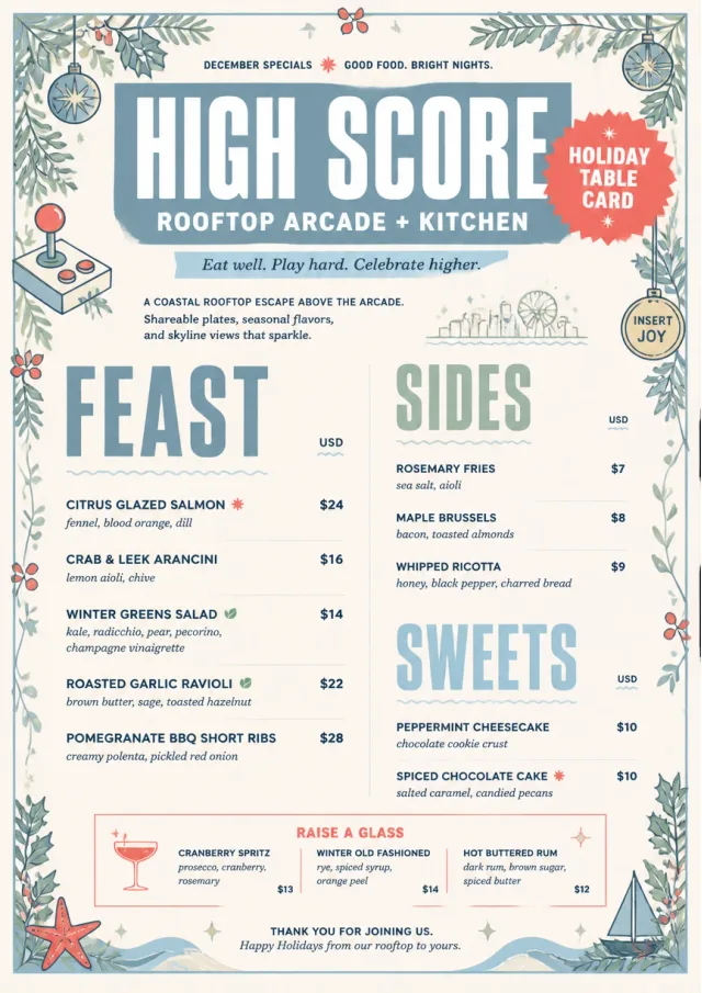 Holiday Table Card monthly-menu menu template preview