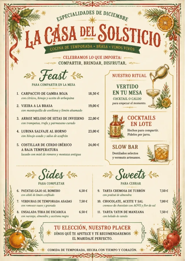 Holiday Table Card monthly-menu menu template preview