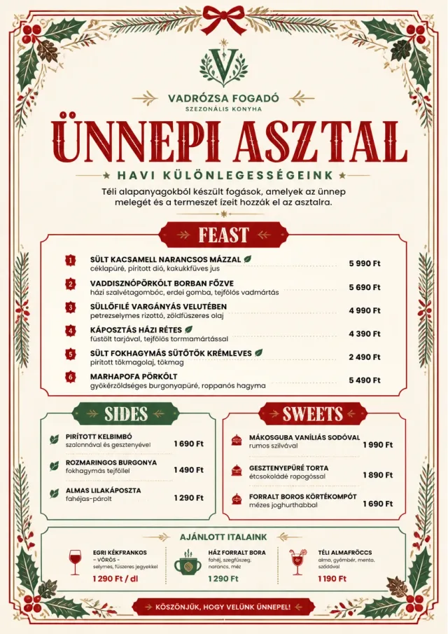 Holiday Table Card monthly-menu menu template preview