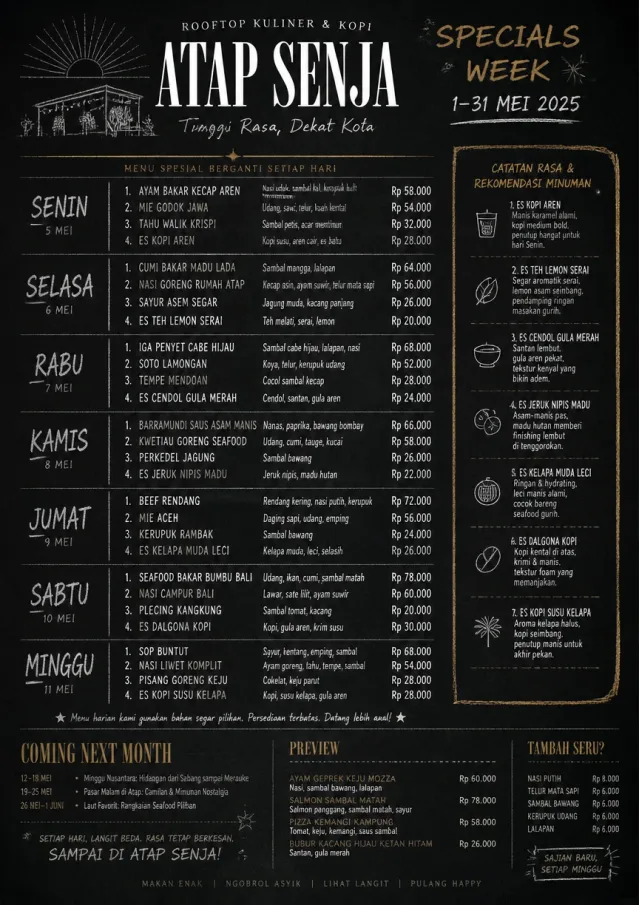 Chalkboard Specials Week monthly-menu menu template preview